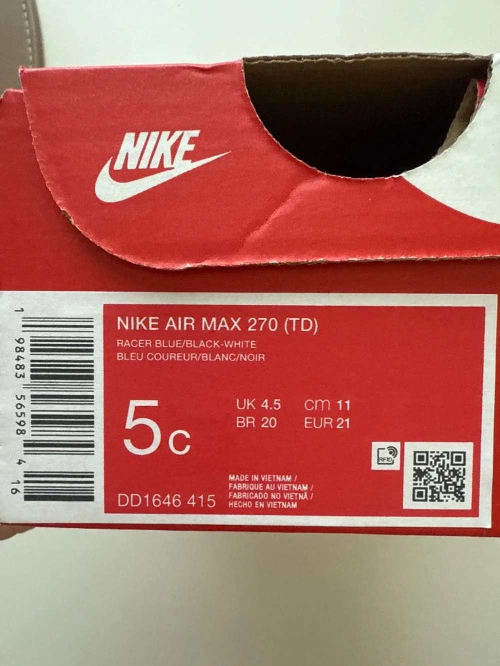 Nike Air Max 270 Toddler size 5c  shoes